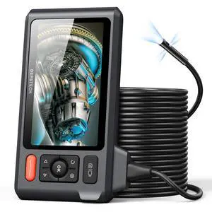 KEHIPI Triple Lens Sewer Inspection Camera with 50FT Semi-Rigid Cable, 5"IPS Screen Endoscope Camera with Lights, 1080P Industrial Borescope, Split Screen, Waterproof Drain Pipe Tool, Carrying Case