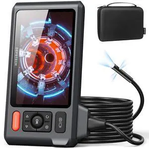 KEHIPI Triple Lens Borescope Tool, 5" IPS Screen Endoscope Camera with Lights, 1080P Sewer Inspection Camera & Split Screen, 180° Rotation, IP67 Snake Cable, Gadget for Automotive Mechanical Repair