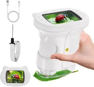 KEHIPI 2.4" Screen Pocket Kids Microscope: 1000X Handheld Microscope for Photo and Video - Portable Science Kits STEM Toys  Christmas/Birthday Gifts for Girls & Boys Ages 3-12(White)