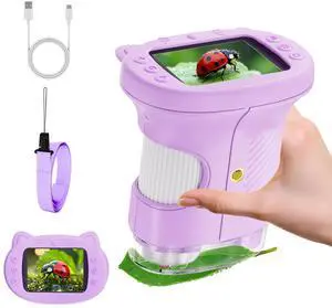 KEHIPI 2.4" Screen Pocket Kids Microscope: 1000X Handheld Microscope for Photo and Video - Portable Science Kits STEM Toys  Christmas/Birthday Gifts for Girls & Boys Ages 3-12(Purple)