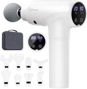 KEHIPI Massage Gun Deep Tissue, Muscle Massage Gun with 9 Attachment Heads 20 Speeds & Silent Brushless Motor for Pain Relief, Handheld Percussion Back Massager Gun for Athletes(White)