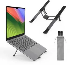 KEHIPI  Foldable Laptop Stand for Desk, 6-Levels Height Adjustment Portable Laptop Holder Riser, Ergonomic Aluminum Computer Stand for 10-15.6" Laptop and Tablet,Black