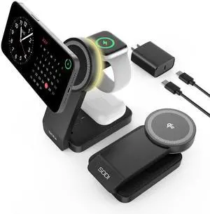 KEHIPI Qi2-Certified 3-in-1 Foldable Wireless Charging Station with Night Light, Fast Portable Travel Charger Stand for iPhone/Android/Apple Watch/AirPods, Nightstand QI2 Charger for Multiple Devices