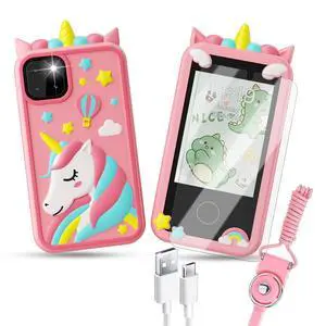 KEHIPI Kids Smart Phone Toys, Touchscreen HD Dual Camera Cell Phone for Kids,Travel Toy Preschool Learning Toy for Kid,Christmas Birthday Gifts Toddler Play Phone for Girls Boys 3-14 Pink