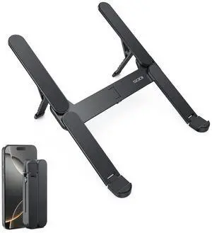 KEHIPI  Ultra Compact Foldable Laptop Stand - Portable Laptop Holder for Desk & Travel Use, Ergonomic Aluminum Computer Holder with Adjustable Height for MacBook, Tablet 10-16" (Dark Black, Bi-Fold)