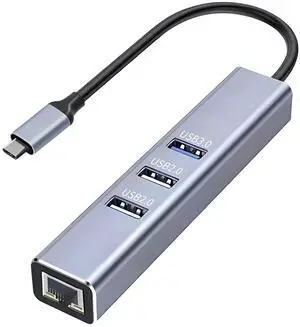 KEHIPI USB-C to Ethernet Adapter, 3-Port USB 3.0 Hub with RJ45 10/100 Ethernet Adapter(2X USB2.0 and 2xUSB3.0) Aluminum Network, Compatible with iMac, PC, Chromebook Laptops,