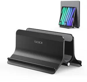 KEHIPI  Vertical Laptop Stand Holder for Desk Compatible with MacBook Air, MacBook Pro Stand Vertical Aluminum Up to 17 inch, Gravity Auto-Lock Cooling, 3-in-1 Space Saving Desk Organizer Accessories