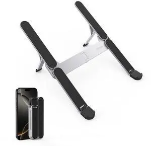 KEHIPIInnovative & Ultra CompactFoldable Laptop Stand for Desk, Lightweight Portable Tablet Holder for Business Travel, Cafe, 6 Level Height Adjust Computer Holder for MacBook, Tablet 10-16", Silver