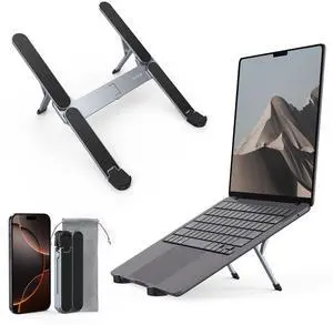 KEHIPI  [Ultra Compact] Foldable & Portable Laptop Stand for Desk, Lightweight Tablet Stand for Business Travel, Library, Cafe, 6 Level Height Ergonomic Aluminum Computer Holder for 10-16" Laptops