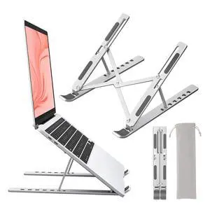 KEHIPI Laptop Stand for Desk, Aluminum Metal MacBook StandComputer Riser for Desk, Portable Foldable Adjustable Notebook Holder, Compatible with 10-15.6 Inch Laptops, iPad, Silver.