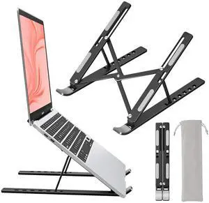 KEHIPI Laptop Stand for Desk, Aluminum Metal MacBook Stand, Computer Riser for Desk, Portable Foldable Adjustable Notebook Holder, Compatible with 10-15.6 Inch Laptops, iPad, Black.