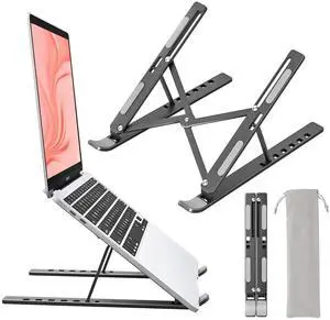 KEHIPI Laptop Stand for Desk, Aluminum Metal MacBook StandComputer Riser for Desk, Portable Foldable Adjustable Notebook Holder, Compatible with 10-15.6 Inch Laptops, iPad, Space Gray.