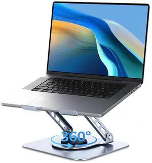 KEHIPI Laptop Stand for Desk, Ergonomic 360° Rotating Aluminum Laptop Riser, Adjustable Notebook Holder Compatible with MacBook Air/Pro, Dell, HP, Lenovo (10-15.6 Inch, Silver)