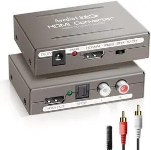 KEHIPI  4K HDMI Audio Extractor Splitter, 1080P HDMI Audio Converter Adapter + Optical Toslink SPDIF + L/R Stereo Analog Audio for Fire Stick, Blu-Ray Player (4K 30Hz Grey)