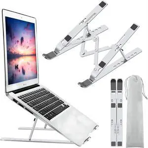 KEHIPI Laptop Stand for Desk, Ergonomic Design Adjustable Aluminum Foldable Portable Computer Stand, Compatible with MacBook Air Pro, HP, Lenovo, Dell, More 10-15.6Inch and Tablets (Silver)