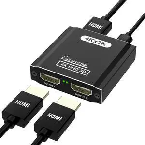 KEHIPI HDMI Splitter 1 in 2 Out, 4K HDMI Splitter for Dual Monitors- Copy 1 Source to 2 Displays at The Same Time (Need Power 5V 1A), Monitor Split for 2 Monitors, Compatible for Projector/TV/Monitor.