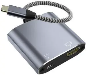 KEHIPI USB C to HDMI 2-in-1 Adapter, Thunderbolt 3 to HDMI Adapter, USB C Hub with PD Charging, Durable Design for MacBook, iPad, iPhone, High-Speed Data Transfer & Power Delivery (Grey)