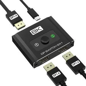 KEHIPI DisplayPort Switch 2 in 1 Out, 8K@60Hz DP 1.4 Switcher Selector Box, Unidirectional Display Port Switcher for Dual PCs & Gaming Consoles, 4K@144Hz DP Switch with DSC Support KEHIPI DisplayPort Switch 2 in 1 Out, 8K@60Hz DP 1.4 Switcher Selector Box, Unidirectional Display Port Switcher for Dual PCs & Gaming Consoles, 4K@144Hz DP Switch with DSC Support