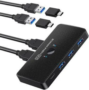 KEHIPI USB 3.0 Switch USB Switch 2 Computers Share 3*USB 3.0 and 1*USB C Peripherals for PC Printer, Scanner Mouse Keyboard USB KVM Switch Compatible with Windows, Mac, Linux