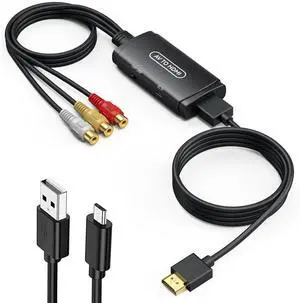 KEHIPI RCA to HDMI Converter, AV to HDMI Adapter, Composite to HDMI Adapter Support 1080P, PAL/NTSC Compatible with WII WII U/PS one PS2/PS3 STB Xbox VHS VCR Blue-Ray DVD