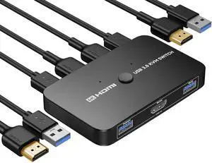 KEHIPI KVM Switch, Aluminum KVM Switch HDMI,USB Switch for 2 Computers Sharing Mouse Keyboard Printer to One HD Monitor, Support 4K@60Hz,2 HDMI Cables and 2 USB Cables Included(Black)