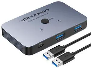 KEHIPI USB Switch, Aluminum USB Switcher 2 Computers Sharing 4 USB Devices for PC Printer Scanner Mouse Keyboard with 2 Pack USB 3.0 Cable