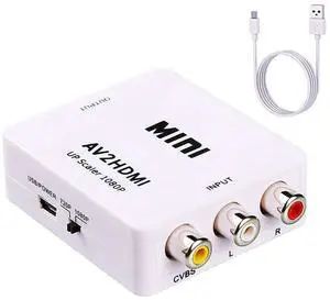 KEHIPI RCA to HDMI Converter, 1080P AV to HDMI RCA Composite CVBS Video Audio Converter Adapter Supporting PAL/NTSC for Xbox/PS2/Wii/SNES/N64/VHS/VCR/DVD