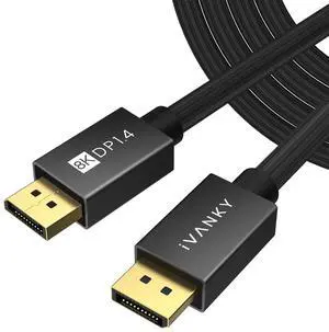 KEHIPI 8K DisplayPort Cable 1.4, Long DP Cable 20ft, [8K@60Hz, 4K@144Hz, 1080P@240Hz], Support HBR3, 32.4Gbps, HDCP 2.2, HDR, Compatible for Gaming Monitor, TV, PC, Laptop and More, Black, 20ft