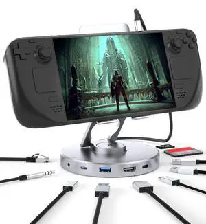 KEHIPI Docking Station for Steam Deck ROG Ally - 10 in 1 Stream Deck Dock with HDMI 2.0 4K@60Hz, 1000Mbps Gigabit Ethernet, SD/TF, 3.5mm Audio and USB-C PD 100W Speed Charging for Steam Deck, ROG Ally