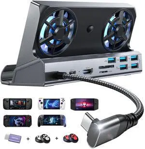 KEHIPI10-IN-1 Docking Station for Steam Deck OLED&ROG Ally X&Legion Go, Dual Cooling Fan 5 USB Ports and 4K@60Hz, 100W Charging Port Support ROG Ally 30W Mode, Gigabit Ethernet Fit for Steam Deck OLED