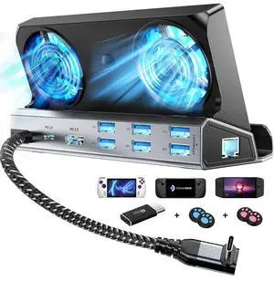 KEHIPI 9-in-1 Steam Deck Docking Station for Steam Deck/Rog Ally/Switch/Legion Go Dual Cooling Fans 4K@60Hz,6 USB Ports,1000Mbps,Type C 100W PD 40Gbps Adapter