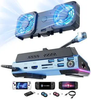 KEHIPI 13 in 1 Steam Deck Docking Station with Dismantling Cool Fans M.2 NVMe Enclosure,4K@60Hz,1000Mbs Ethernet,SD/TF,4 USB A,100W PD Charging 40Gbps Adapter for Steam Deck/Rog Ally/Switch/Legion Go