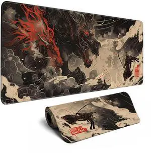 KEHIPI Huge Demon Large Mouse Pad Japanese Ukiyo-e Mousepad Samurai Desk Mat, Big Full Keyboard and Mouse Pad Cool Desk Pad for Keyboard Mouse with Stitched Edges Anti-Slip Funny Desk Pad, 31.5 X 11.8