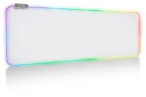 KEHIPI Bone White Gaming Mouse Pad RGB - Large LED Mousepad - LED Desk mat with 8 Adjustable Light Modes - Non Slip Rubber Base, Easy to Clean Water Proof Surface Mat for Keyboard and Mouse