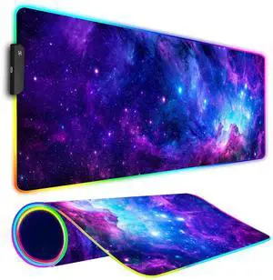 KEHIPI RGB Gaming Mouse Pad, Large Mousepad with Led Light, Gaming Accessories Keyboard Pad for Desk, Non-Slip Rubber Base Big Mouse Mat for Gamer, 31.5 X 11.8 Inch, Purple Galaxy
