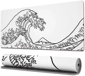KEHIPI Gaming Mouse Pad with Stitched Edges, Japanese Wave White Extended XL Mousepad with Anti-Slip Base, Cool Large Mouse Pad for Desk, 31.5 x 11.8 in, White KEHIPI Gaming Mouse Pad with Stitched Edges, Japanese Wave White Extended XL Mousepad with Anti-Slip Base, Cool Large Mouse Pad for Desk, 31.5 x 11.8 in, White
