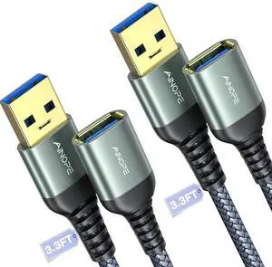 KEHIPI 2 Pack USB Extensions Cable High Speed USB 3.0 Extension Cord Type A Male to Female Sturdy Braided Material Fast Data Transfer Compatible with USB Keyboard,Mouse,Flash Drive,Grey,3.3FT+3.3FT