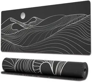 KEHIPI  Large Gaming Mouse Pad with Stitched Edges, Minimalist Mountains Desk Mat, Extended XL Mousepad with Anti-Slip Base, Cute Desk Pad for Keyboard and Mouse, 31.5 x 11.8 in, Black and White
