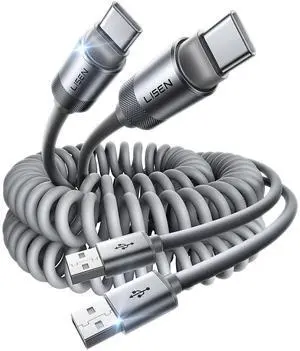 KEHIPICarPlay Cable 2 Pack for iPhone 17 Air 16 15 Pro Max Car Charger Cord, 3.1A 4FT Coiled USB C Cable Short USB A to USB C Cable Support Android Auto Compatible with Samsung Galaxy S25 S24, Pixel 9