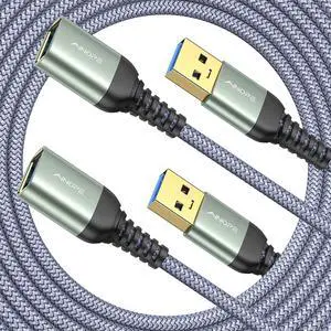KEHIPI 2 Pack USB Extensions Cable High Speed USB 3.0 Extension Cord Type A Male to Female Sturdy Braided Material Fast Data Transfer Compatible with USB Keyboard,Mouse,Flash Drive,Grey,16FT+16FT