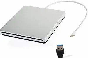 KEHIPI External CD DVD Drive USB C Ultra Slim Portable CD DVD Player Burner/Writer/Reader USB Superdrive Disc Duplicator for MacBook Pro/Air/Mac/M1/Laptop/Windows10 (Silver)