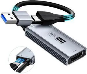 KEHIPI USB 3.0 Video Capture Card with 100W PD - HDMI to USB/USB-C Capture Card 1440P 30fps & 1080P 60fps Video Capture Device for Streaming, Game Recording, Compatible for Quest 3, Switch, PS4/PS5