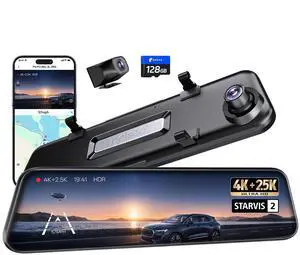 KEHIPI 4K+2.5K Mirror Dash Cam with Front Starvis 2 IMX678 & Rear IMX335, 12" Rear View Mirror Camera, Color Night Vision, 5.8GHz WiFi, ADAS & BSD, Included OBD Hardwire Kit, 128GB Card, P12 Pro Max