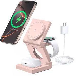 KEHIPI 3 in 1 Wireless Charging Station for Apple Multple Devices  Foldable Magnetic Wireless Charger Dock Travel 18W Charging Pad for iPhone 16 15 14 13 12 Pro/Pro Max/Plus/Watch & Airpods All Series