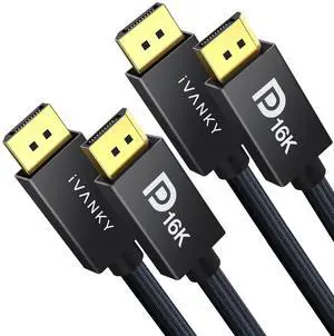KEHIPI 16K Displayport Cable, [6.6ft, 2-Pack], VESA Certified DP 2.1 Cable [16K@60Hz, 8K@120Hz, 4K@240Hz], Support HDR10, HDCP, 3D, DSC 1.2a, for Gaming Monitor, TV, Graphics, [6.6ft, 2-Pack]