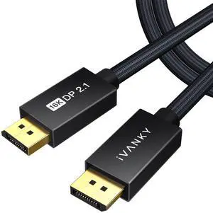 KEHIPI DisplayPort 2.1 Cable, 15ft, 16K@60Hz, 8K@120Hz, 4K@240Hz, HDR, HDCP 2.2, 3D, ARC, Compatible with Gaming Monitor, TV and More