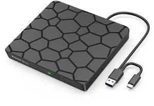 KEHIPI External CD DVD Drive, USB 3.0 Type-C Portable CD/DVD Player Burner Reader Writer Recorder for Laptop Windows 11/10/8/7 Mac MacBook Linux PC, RF868