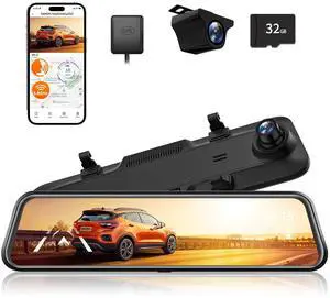 KEHIPI G840H 12'' Mirror Dash Cam with ADAS and BSD, 2.5K Rear View Mirror Camera Front and Rear, 5.8GHz WiFi, Voice Control, Parking Monitor, Included 32GB Card & GPS, Loop Recording