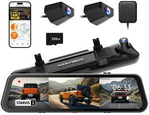 KEHIPI G900 Tripro Bumper Version 3 Channel 4K Mirror Dash Cam, STARVIS 2 IMX678 Night Vision, 4K+2.5K+1080P Front and Rear Bumper Dash Cam, 5.8GHz WiFi, Voice Control, Includes 256GB Card & GPS