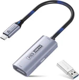 KEHIPI 4K USB3.0 Video Capture Card with PD 100W, 2K@30FPS or 1080P@60FPS HDMI to USB-A/C Capture Card for Streaming, Works with iPad Quest 3, MacOS, Switch2/1 PS5/4, Xbox, Camera, Silver